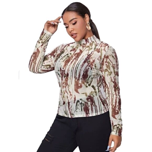 Y2K Mesh Fairygrunge Abstract Floral Camouflage Long sleeve Top M - Picture 2 of 16